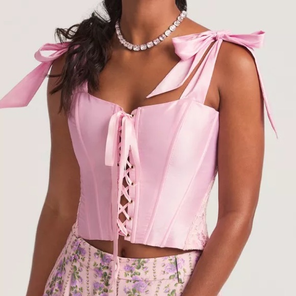 LoveShackFancy Tops - NWT LoveShackFancy Azina Lace Front Tie Shoulder Bustier Top - Ballerina Pink
